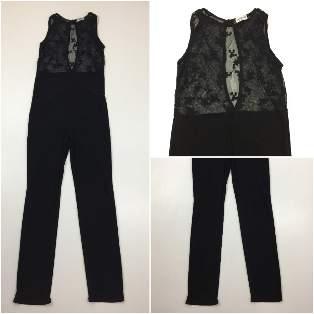 FASHION NOVA Sheer Lace Slim Leg Stretch Jumpsuit
